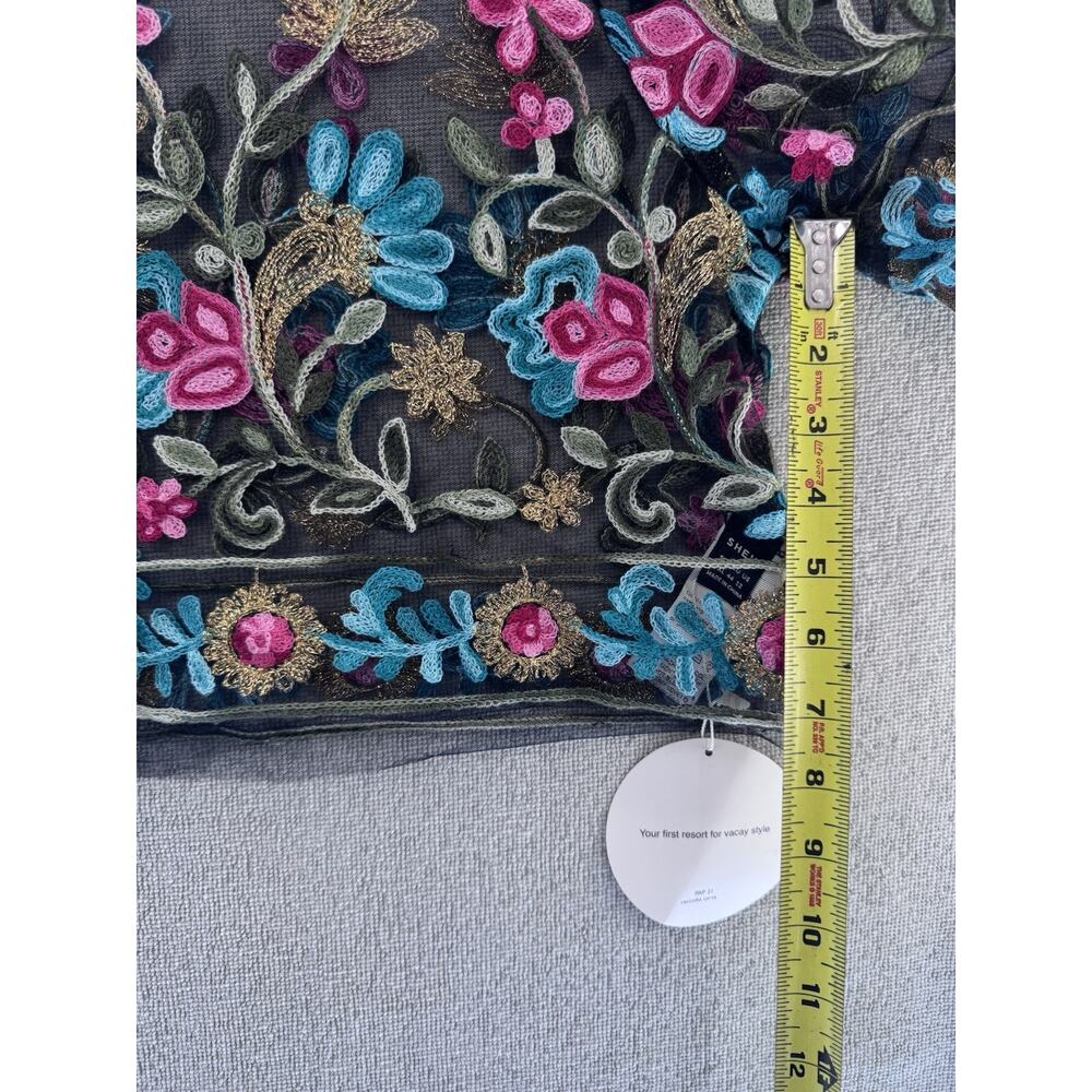 SHEIN VCAY Embroidered Floral Mesh Crop Top Women’s XL Black Sheer NWT - Picture 10 of 14